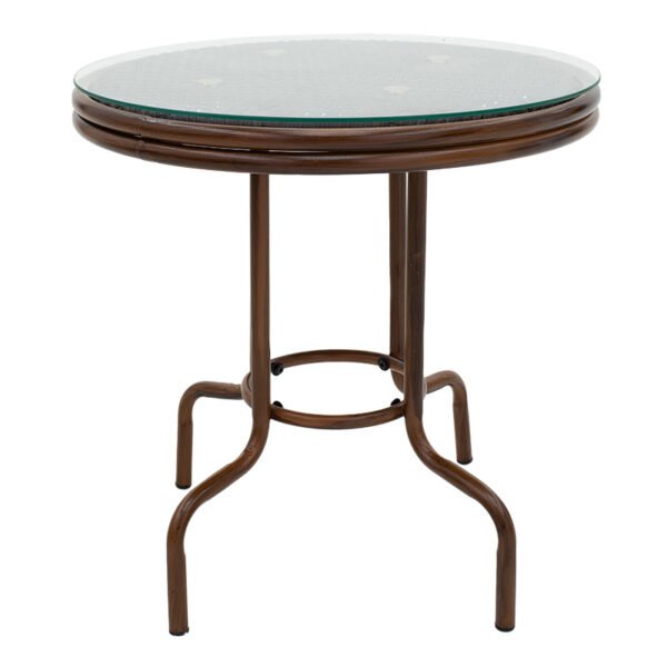 Τραπέζι Paula House Genius μέταλλο-pe rattan καφέ Φ60x60εκ