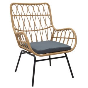 Πολυθρόνα Naoki House Genius μέταλλο μαύρο-pe φυσικό-μαξιλάρι