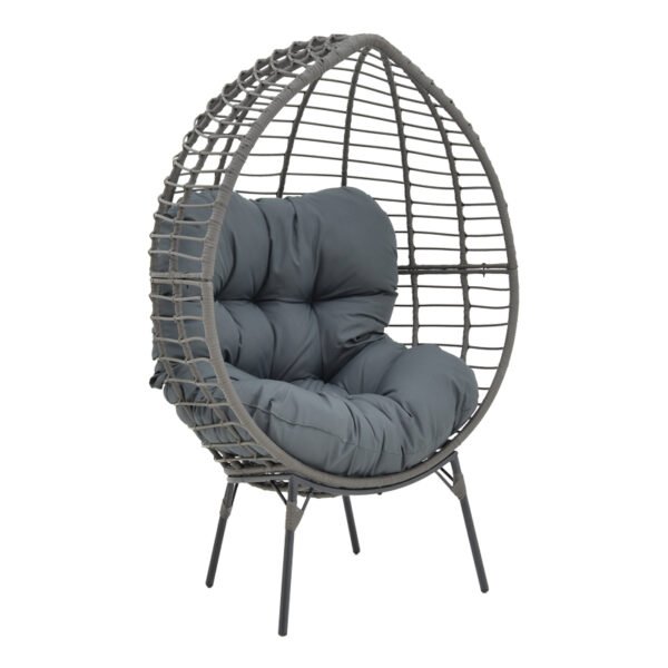 Πολυθρόνα Nestie  House Genius wicker rattan γκρι-μεταλλικό γκρι πόδι-γκρι μαξιλάρι 102x80x155εκ