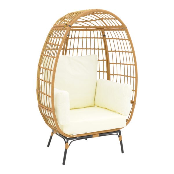 Πολυθρόνα Frox House Genius wicker rattan φυσικό-μεταλλικό φυσικό-μαύρο πόδι-μπεζ μαξιλάρι 96x76x145εκ