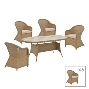 Tραπεζαρία Hadrian-Keir House Genius σετ 7τεμ καφέ rattan-μπεζ textilene-καφέ αλουμίνιο 180x90x72εκ