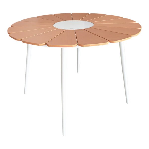 Τραπέζι Pinap House Genius λευκό αλουμίνιο και plywood σε φυσική απόχρωση Φ110x74εκ