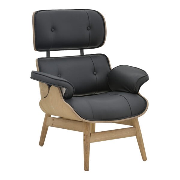 Πολυθρόνα relax Mirto House Genius μασίφ ξύλο καρυδί -PU μαύρο 80x80x96.5εκ