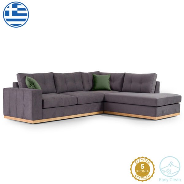 Γωνιακός καναπές αριστερή γωνία Boston House Genius ύφασμα ανθρακί-κυπαρισσί 280x225x90εκ