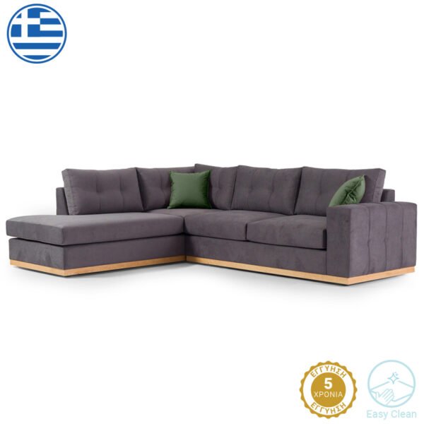 Γωνιακός καναπές δεξιά γωνία Boston House Genius ύφασμα ανθρακί-κυπαρισσί 280x225x90εκ