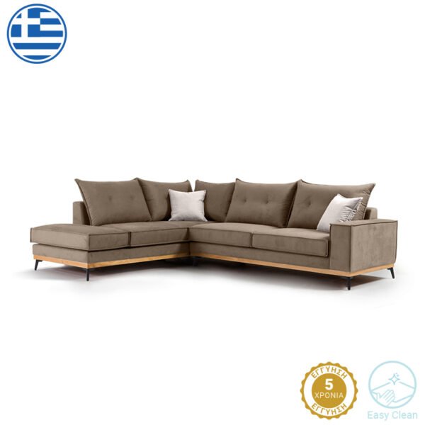 Γωνιακός καναπές δεξιά γωνία Luxury II House Genius ύφασμα mocha-cream 290x235x95εκ