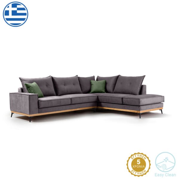 Γωνιακός καναπές αριστερή γωνία Luxury II House Genius ύφασμα ανθρακί-κυπαρισσί 290x235x95εκ