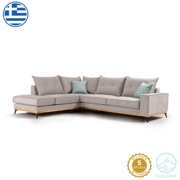 Γωνιακός καναπές δεξιά γωνία Luxury II House Genius ύφασμα elephant-ciel 290x235x95εκ