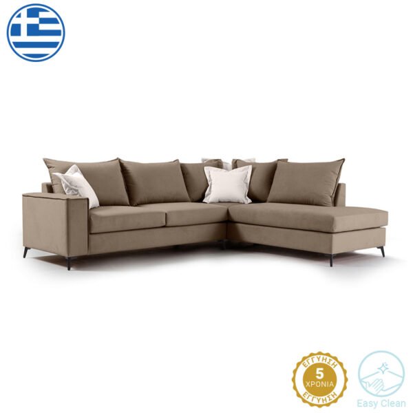 Γωνιακός καναπές αριστερή γωνία Romantic House Genius ύφασμα mocha-cream 290x235x95εκ