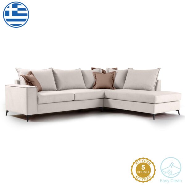 Γωνιακός καναπές αριστερή γωνία Romantic House Genius ύφασμα cream-mocha 290x235x95εκ
