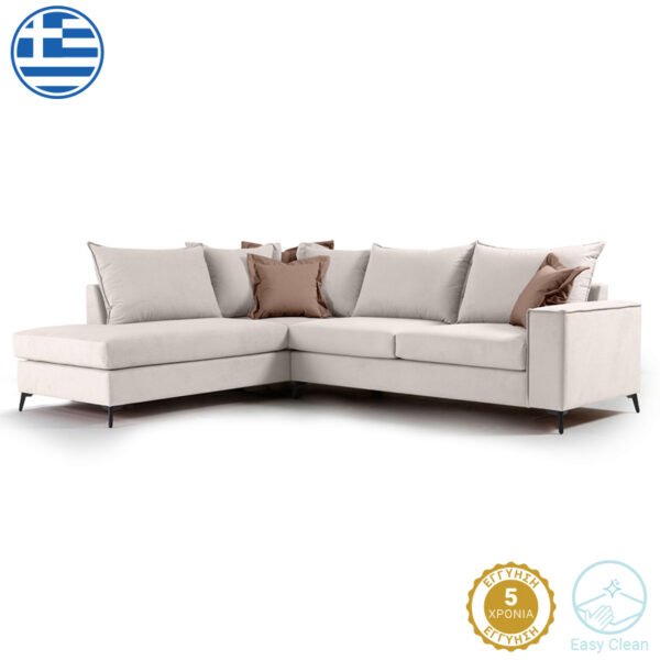 Γωνιακός καναπές δεξιά γωνία Romantic House Genius ύφασμα cream-mocha 290x235x95εκ