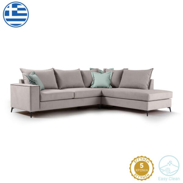 Γωνιακός καναπές αριστερή γωνία Romantic House Genius ύφασμα elephant-ciel 290x235x95εκ