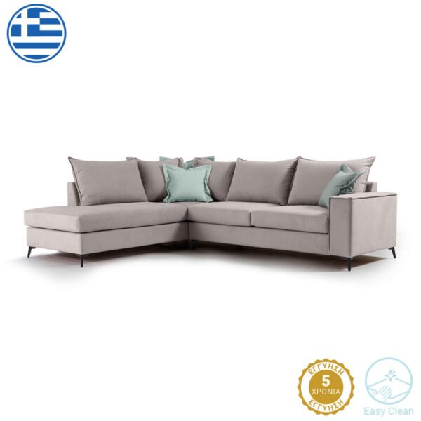 Γωνιακός καναπές δεξιά γωνία Romantic House Genius ύφασμα elephant-ciel 290x235x95εκ