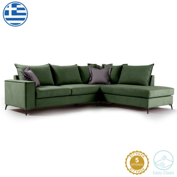 Γωνιακός καναπές αριστερή γωνία Romantic House Genius ύφασμα κυπαρισσί-ανθρακί 290x235x95εκ