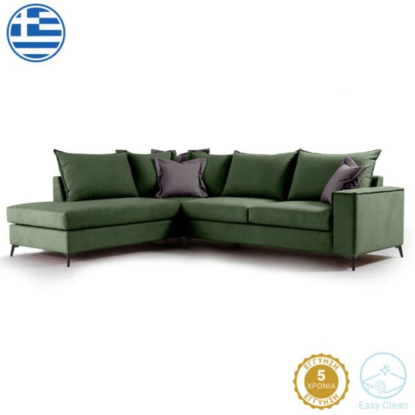 Γωνιακός καναπές δεξιά γωνία Romantic House Genius ύφασμα κυπαρισσί-ανθρακί 290x235x95εκ