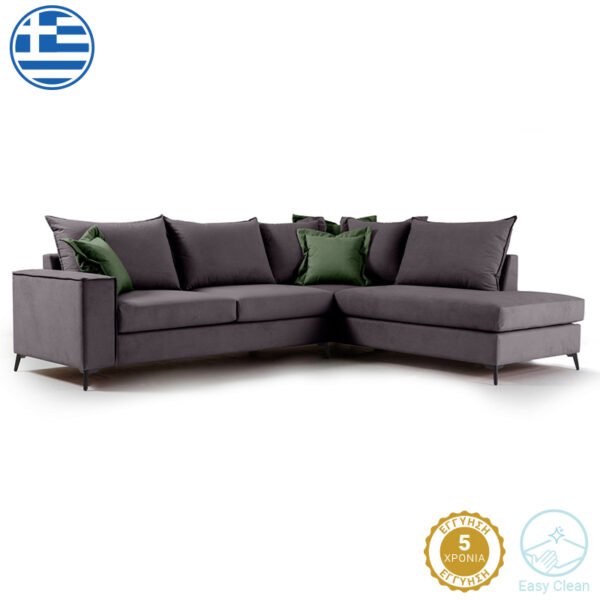 Γωνιακός καναπές αριστερή γωνία Romantic House Genius ύφασμα ανθρακί-κυπαρισσί 290x235x95εκ