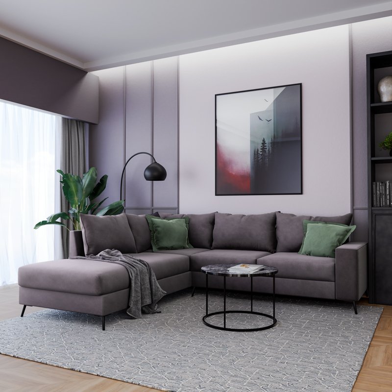 Γωνιακός καναπές δεξιά γωνία Romantic House Genius ύφασμα ανθρακί-κυπαρισσί 290x235x95εκ - Image 2