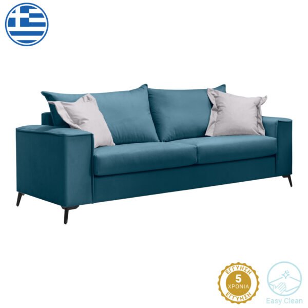 Καναπές Verona House Genius 3θέσιος μπλε ύφασμα με μαξιλάρια σε απόχρωση ανοιχτό γκρι 225x93x100εκ