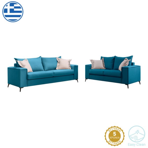 Σετ σαλονιού 2τεμ Verona House Genius πετρόλ ύφασμα με μαξιλάρια σε μπεζ απόχρωση
