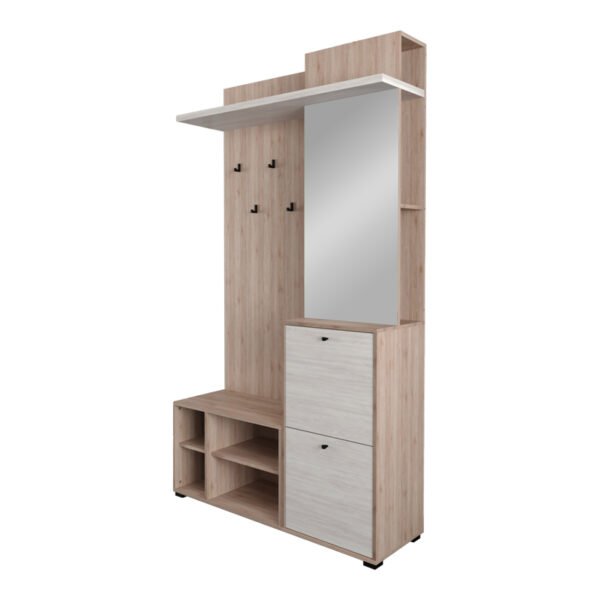 Έπιπλο εισόδου Louisen House Genius με καθρέπτη oak-λευκό μελαμίνης 125x40x217.5εκ