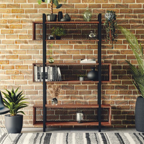 Βιβλιοθήκη Fifer House Genius καρυδί-μαύρο 120x27x185εκ - Image 2