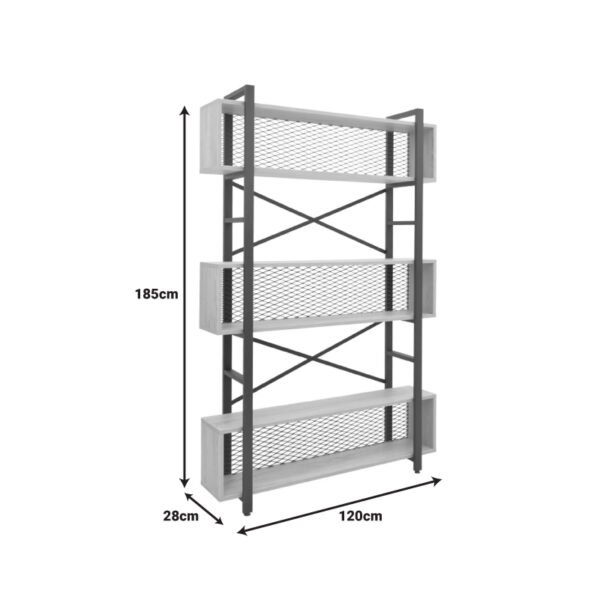 Βιβλιοθήκη Fifer House Genius σε oak-μαύρη απόχρωση 120x28x185εκ - Image 6