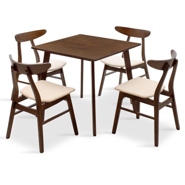 Tραπεζαρία Benson - Orlean House Genius σετ 5τμχ καρυδί - ύφασμα μπεζ 80x80x75εκ