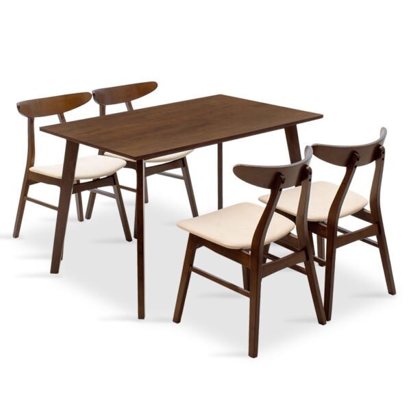 Tραπεζαρία Benson - Orlean House Genius σετ 5τμχ καρυδί - ύφασμα μπεζ 120x80x75εκ