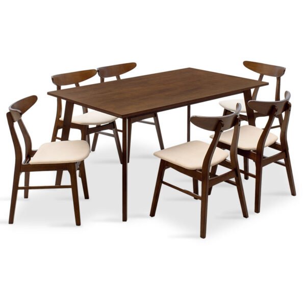 Tραπεζαρία Benson - Orlean House Genius σετ 7τμχ καρυδί - ύφασμα μπεζ 150x90x75εκ