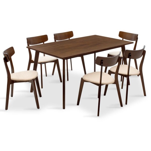 Tραπεζαρία Benson - Toto House Genius σετ 7τμχ καρυδί - ύφασμα μπεζ 150x90x75εκ