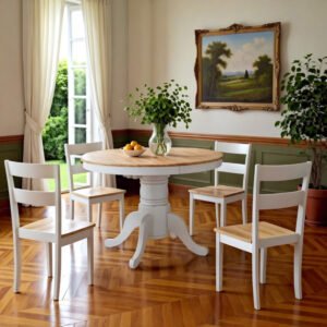 Tραπεζαρία Lars-York House Genius σετ 5τμχ επεκτεινόμενη ξύλο λευκό-φυσικό Φ100(+38)x100x75εκ