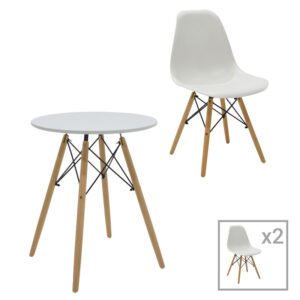 Τραπεζαρία Julita σετ 3τεμ House Genius MDF και ξύλο οξιάς σε λευκή-φυσική απόχρωση Φ60x73εκ