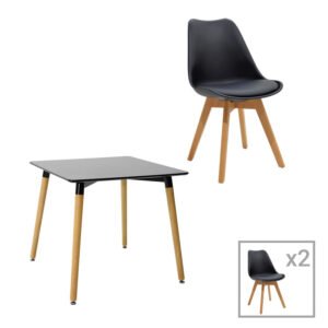 Τραπεζαρία Natali-Gaston House Genius σετ 3τεμ σε απόχρωση μαύρο-φυσικό 80x80x75εκ