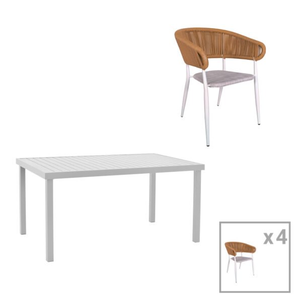 Τραπεζαρία Kliton-Raven σετ 5τεμ House Genius αλουμίνιο σε λευκή απόχρωση 150x80x74εκ