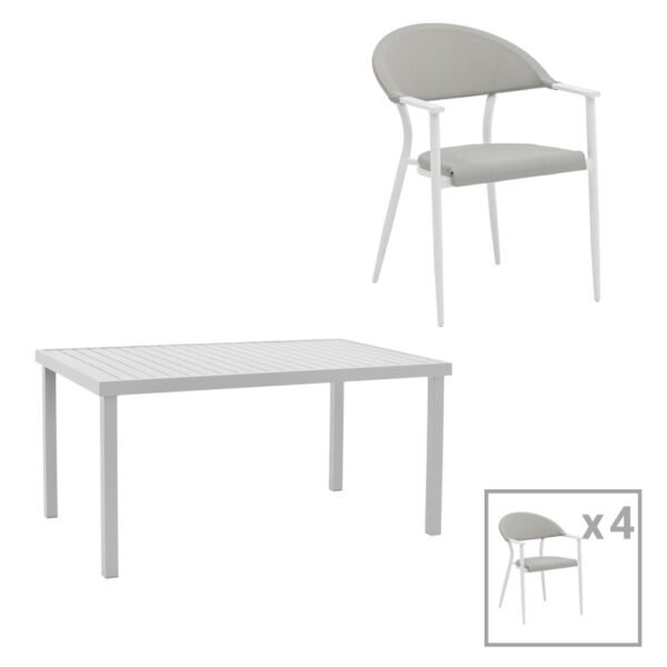 Τραπεζαρία Kliton-Pino σετ 5τεμ House Genius αλουμίνιο σε λευκή απόχρωση 150x80x74εκ
