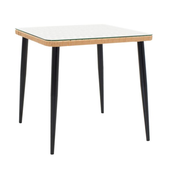 Τραπεζαρία Naoki V σετ 5τεμ House Genius rattan pe σε φυσική απόχρωση και μαύρο μέταλλο 80x80x78εκ - Image 2