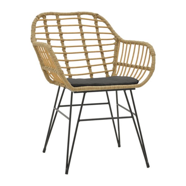 Τραπεζαρία Naoki V σετ 5τεμ House Genius rattan pe σε φυσική απόχρωση και μαύρο μέταλλο 80x80x78εκ - Image 5