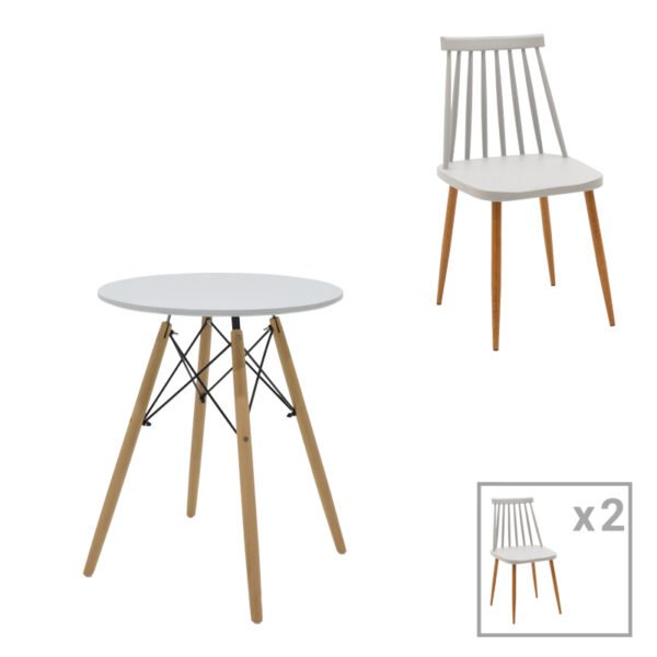 Τραπεζαρία Aurora-Julita House Genius σετ 3τεμ pp-mdf σε γκρι-λευκό-φυσική απόχρωση Φ60x73εκ