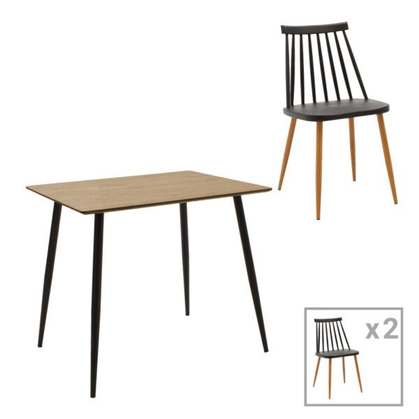 Τραπεζαρία Aurora-Cuba House Genius σετ 3τεμ pp-mdf σε μαύρη-sonoma απόχρωση 70x70x75εκ