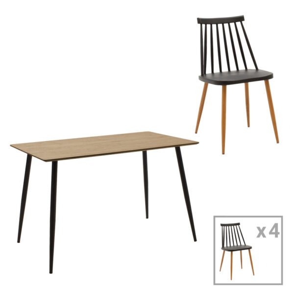 Τραπεζαρία Aurora-Cuba House Genius σετ 5τεμ pp-mdf σε μαύρο-sonoma απόχρωση 120x70x76εκ