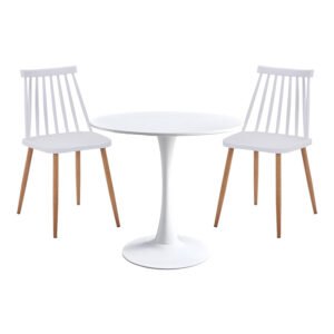 Τραπεζαρία Elijah-Aurora I House Genius σετ 3τεμ pp σε λευκή απόχρωση με φυσικό πόδι Φ60x74εκ