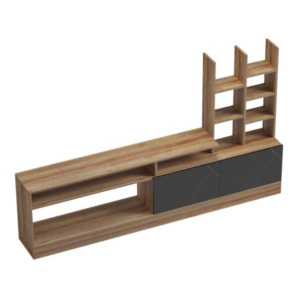 Σύνθετο σαλονιού Seruno House Genius σε απόχρωση oak με μαύρο μαρμάρου 170x25x100εκ - Image 2