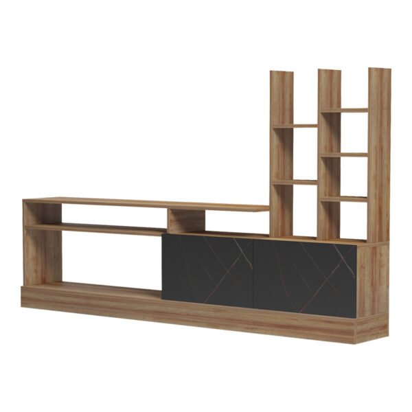 Σύνθετο σαλονιού Seruno House Genius σε απόχρωση oak με μαύρο μαρμάρου 170x25x100εκ - Image 4