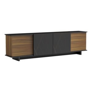 Έπιπλο τηλεόρασης Zafore  House Genius σε καρυδί απόχρωση με μαύρο μαρμάρου 180x33x50εκ