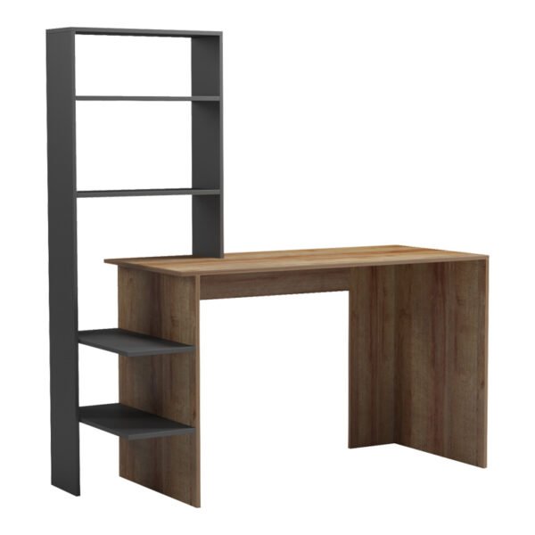 Γραφείο εργασίας Bivoro με ραφιέρα House Genius σε oak -γκρι απόχρωση 146x55x129εκ