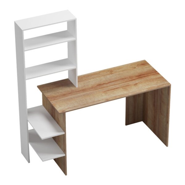 Γραφείο εργασίας Bivoro με ραφιέρα House Genius σε oak -λευκή απόχρωση 146x55x129εκ - Image 2