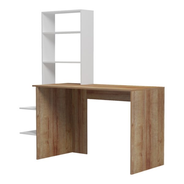 Γραφείο εργασίας Bivoro με ραφιέρα House Genius σε oak -λευκή απόχρωση 146x55x129εκ - Image 4