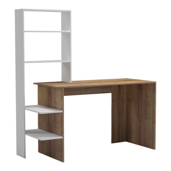 Γραφείο εργασίας Bivoro με ραφιέρα House Genius σε oak -λευκή απόχρωση 146x55x129εκ