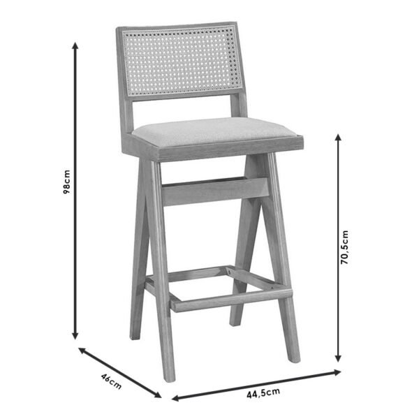 Σκαμπό bar Winslow House Genius ξύλο rubberwood μαύρο-pvc rattan φυσικό-ύφασμα γκρι 44.5x46x98εκ - Image 4