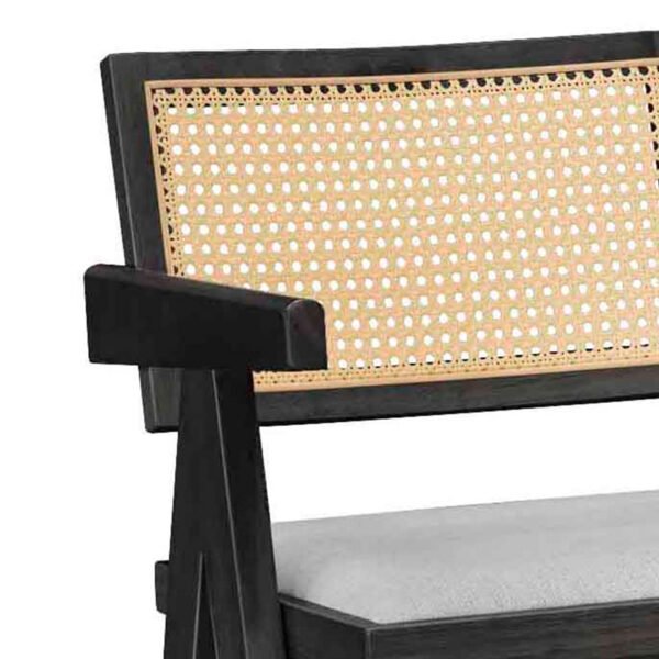 Σκαμπό bar Winslow House Genius ξύλο rubberwood μαύρο-pvc rattan φυσικό-ύφασμα γκρι - Image 2